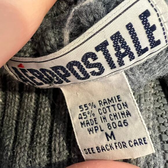 Mens Y2K Aeropastle Ribbed Knit Zip Up Sweater size Medium Mock Neck Gray grunge - Picture 7 of 8